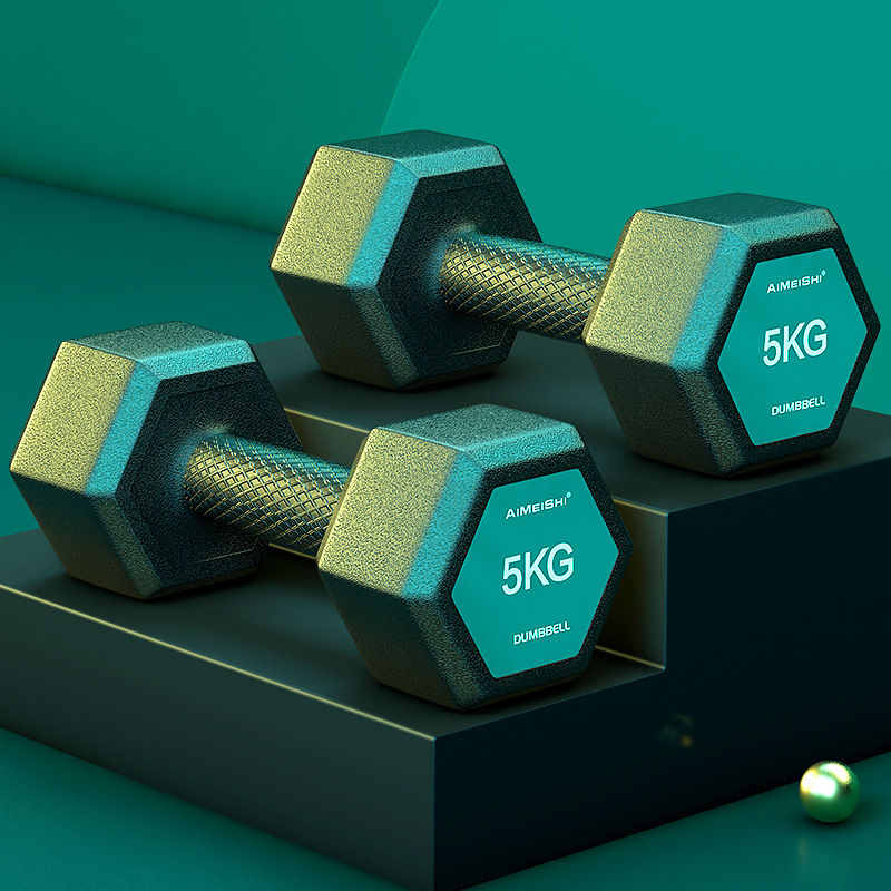 六角哑铃男 学生练臂肌家用健身器材 少儿包胶哑铃一对10公斤5kg